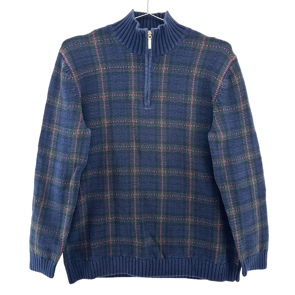 LAUREN RALPH LAUREN Plaid 1/4 Zip Grandpa Sweater • Large • navy green red